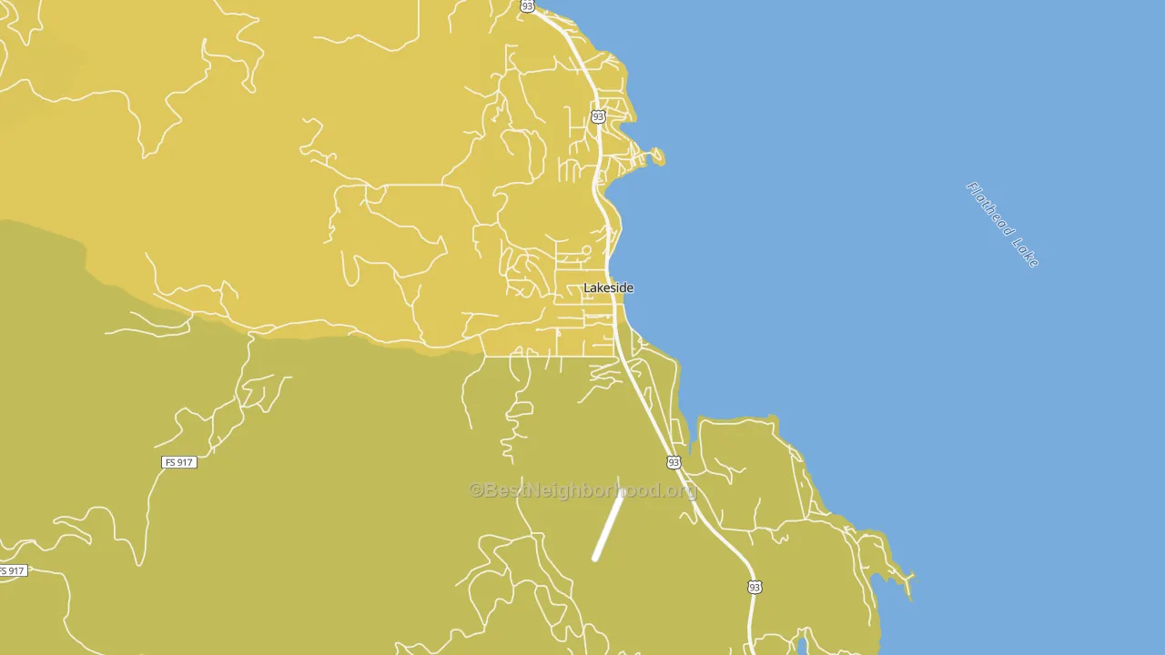 Map of the best neighborhoods in the Lakeside area, with better matches in green and worse matches in red