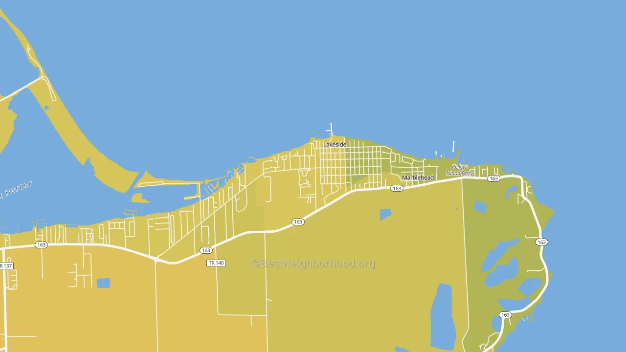 Map of the best neighborhoods in the Lakeside area, with better matches in green and worse matches in red