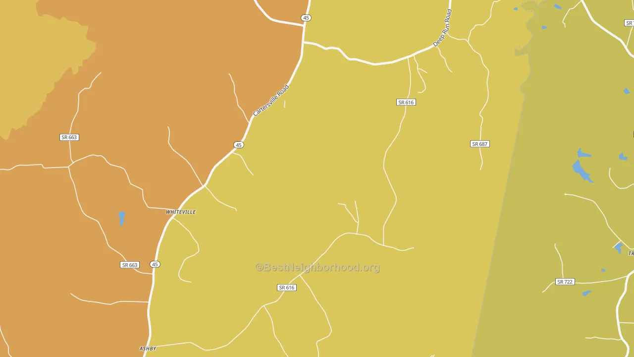 Map of the best neighborhoods in the Lakeside Village area, with better matches in green and worse matches in red