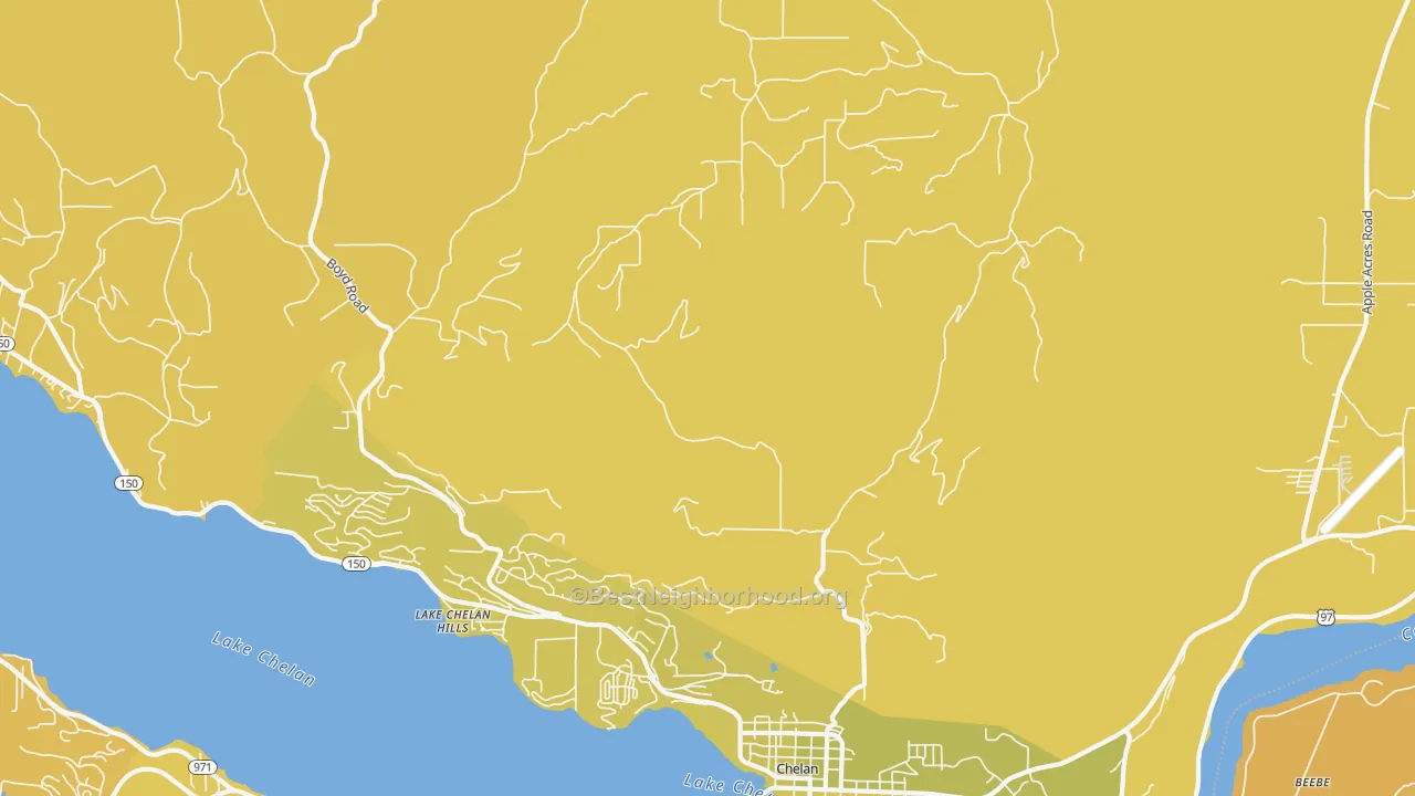 Map of the best neighborhoods in the Lakeside area, with better matches in green and worse matches in red