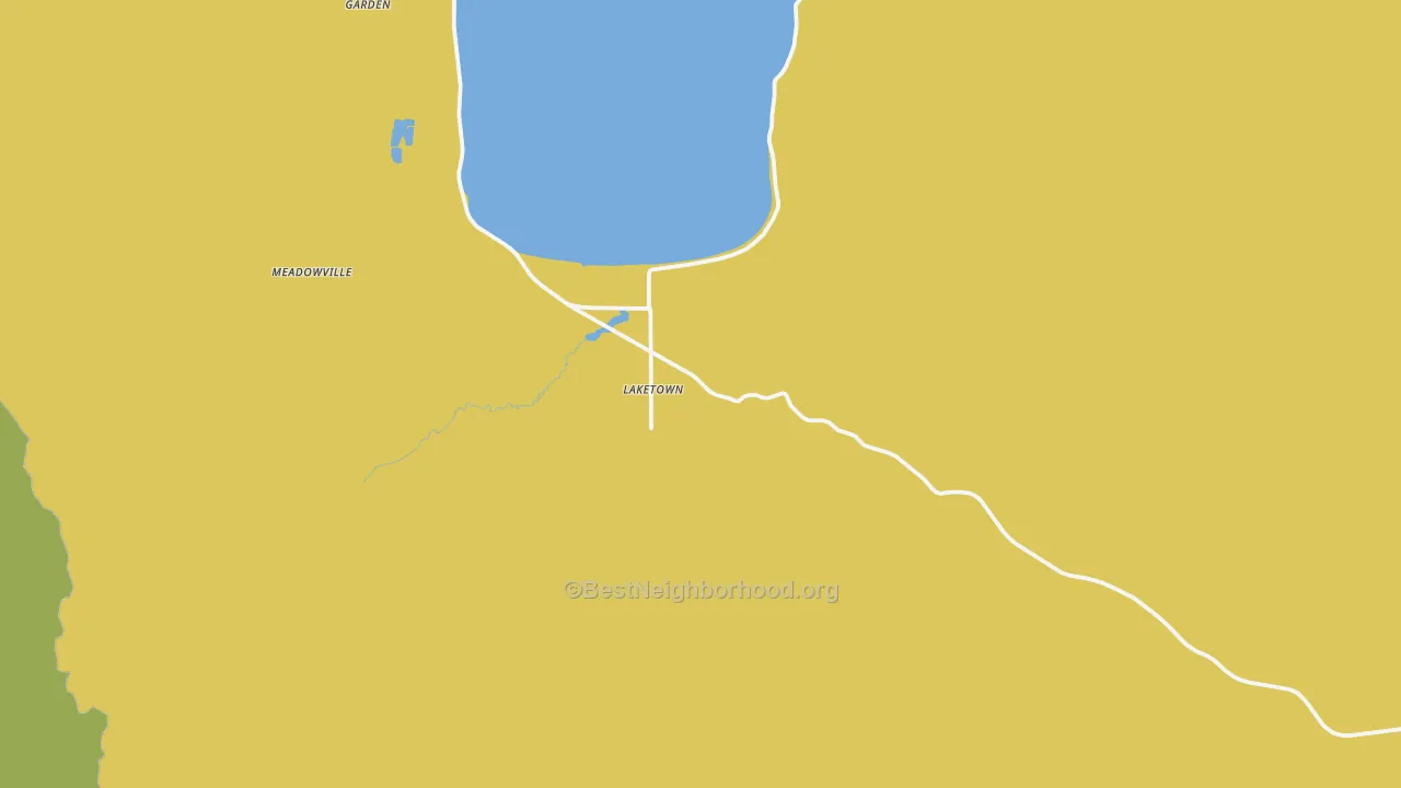 Map of the best neighborhoods in the Laketown area, with better matches in green and worse matches in red