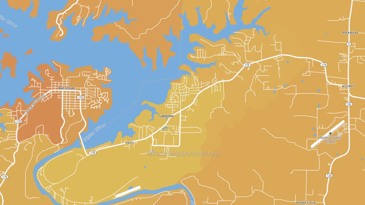 Map of the best neighborhoods in the Lakeview area, with better matches in green and worse matches in red