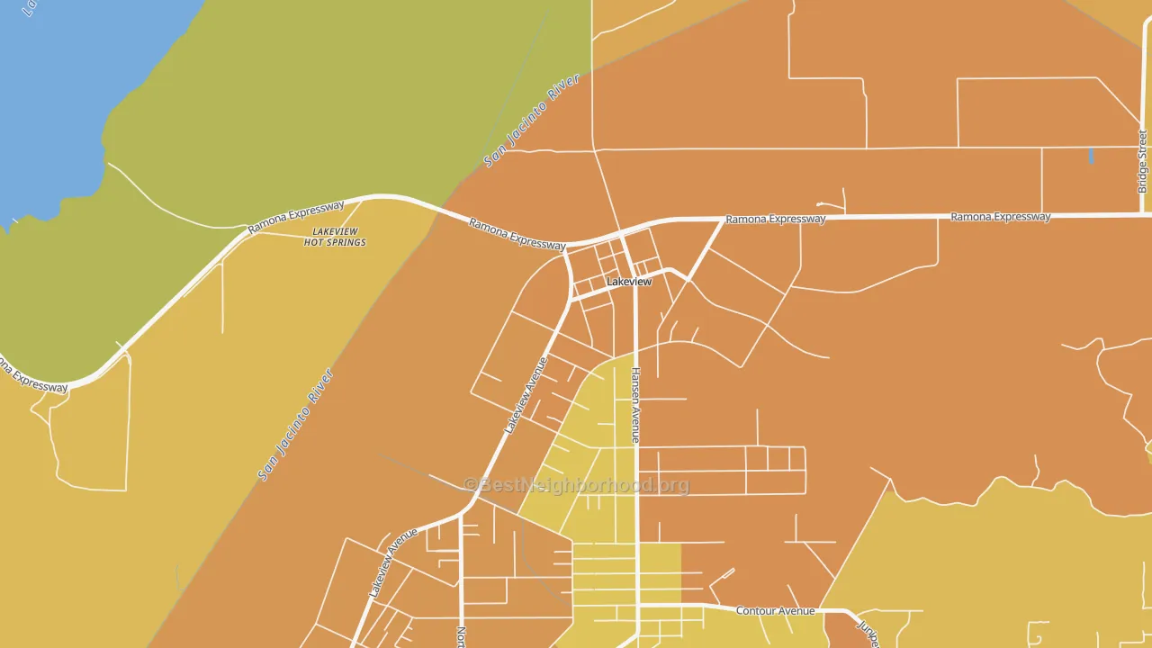 Map of the best neighborhoods in the Lakeview area, with better matches in green and worse matches in red