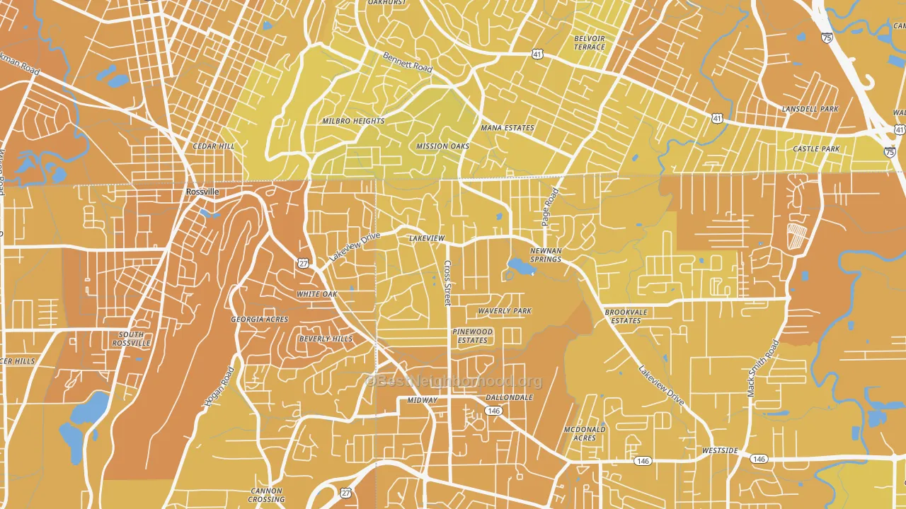 Map of the best neighborhoods in the Lakeview area, with better matches in green and worse matches in red