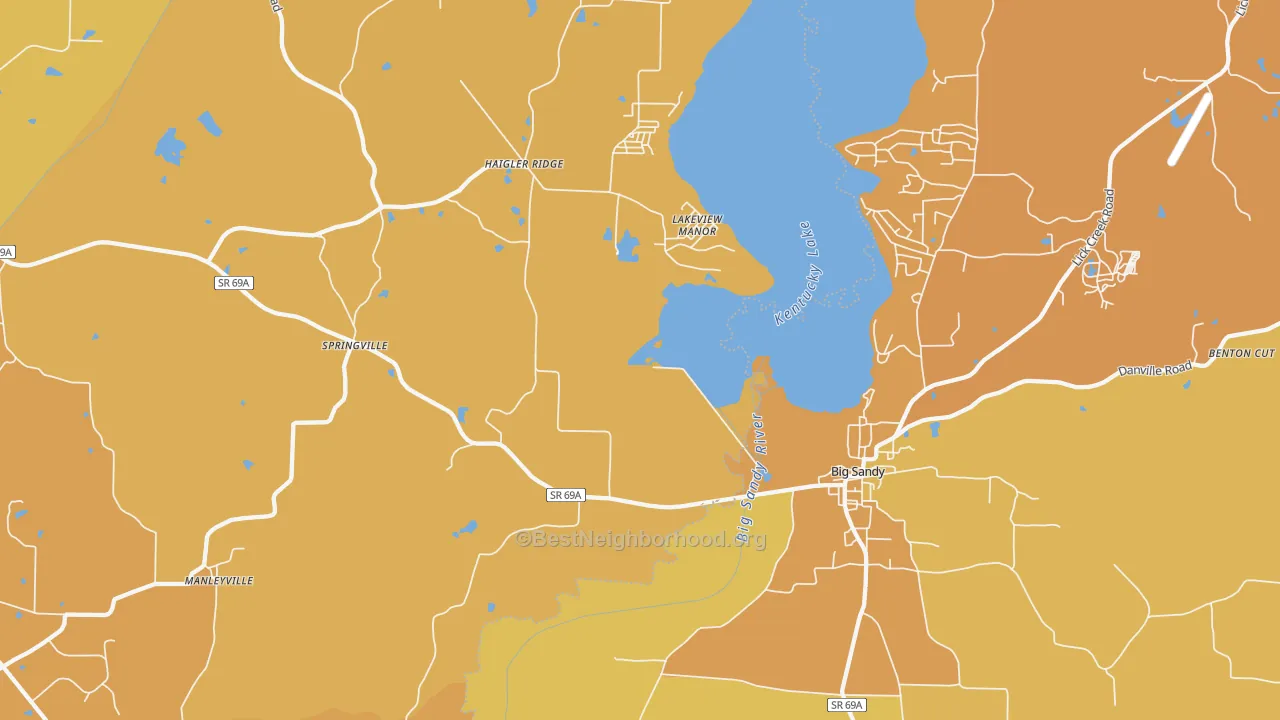 Map of the best neighborhoods in the Lakeview Manor area, with better matches in green and worse matches in red