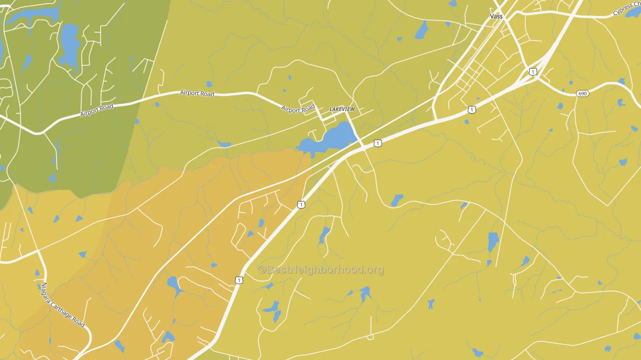 Map of the best neighborhoods in the Lakeview area, with better matches in green and worse matches in red