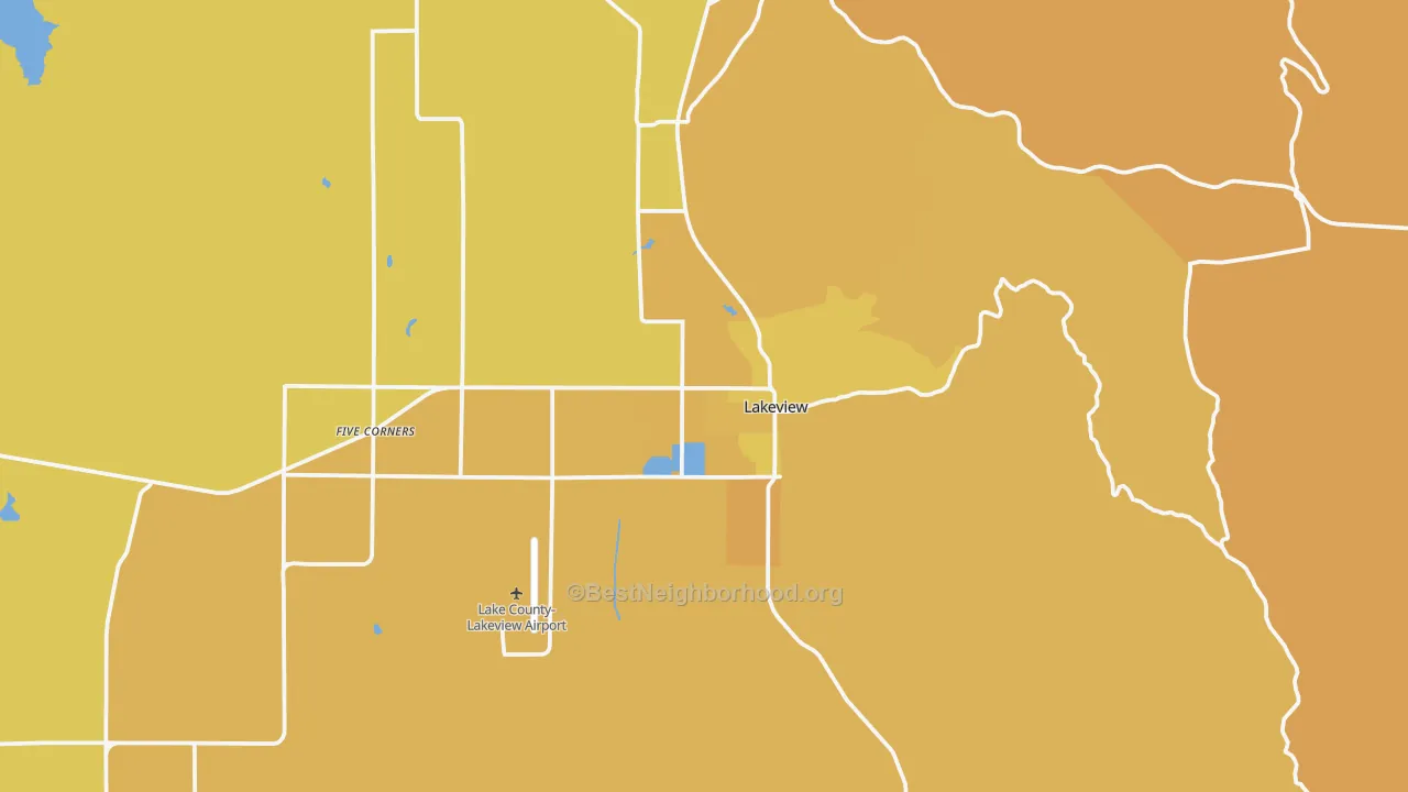 Map of the best neighborhoods in the Lakeview area, with better matches in green and worse matches in red