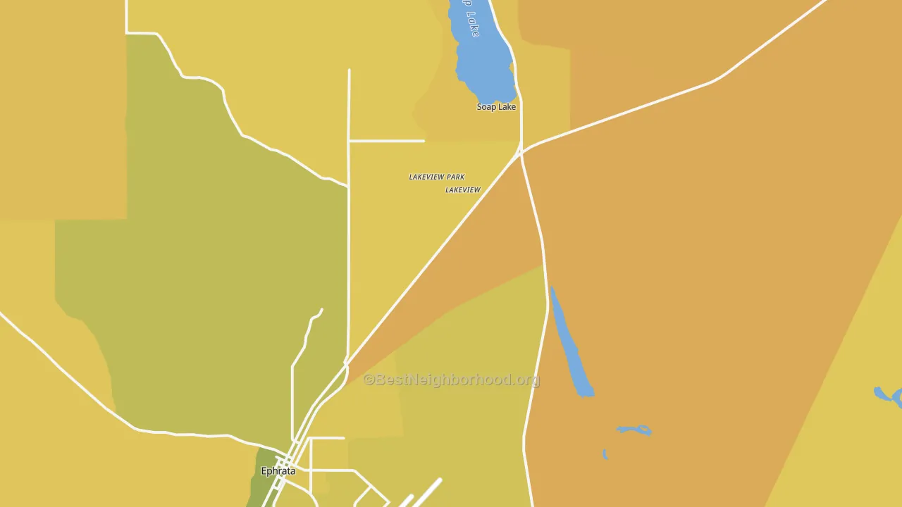 Map of the best neighborhoods in the Lakeview Park area, with better matches in green and worse matches in red