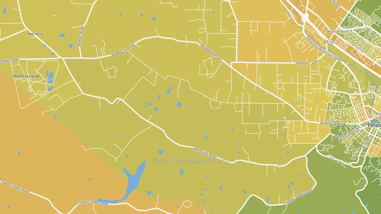 Map of the best neighborhoods in the Lakeville area, with better matches in green and worse matches in red