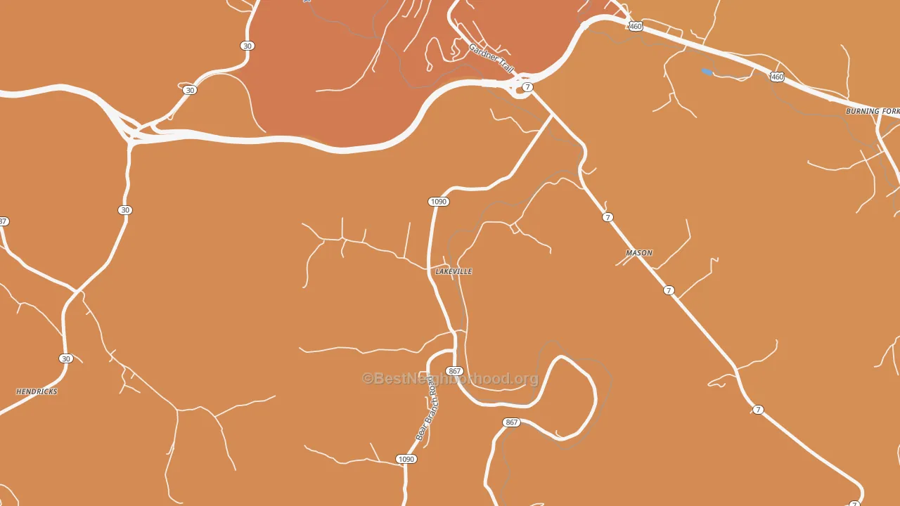 Map of the best neighborhoods in the Lakeville area, with better matches in green and worse matches in red