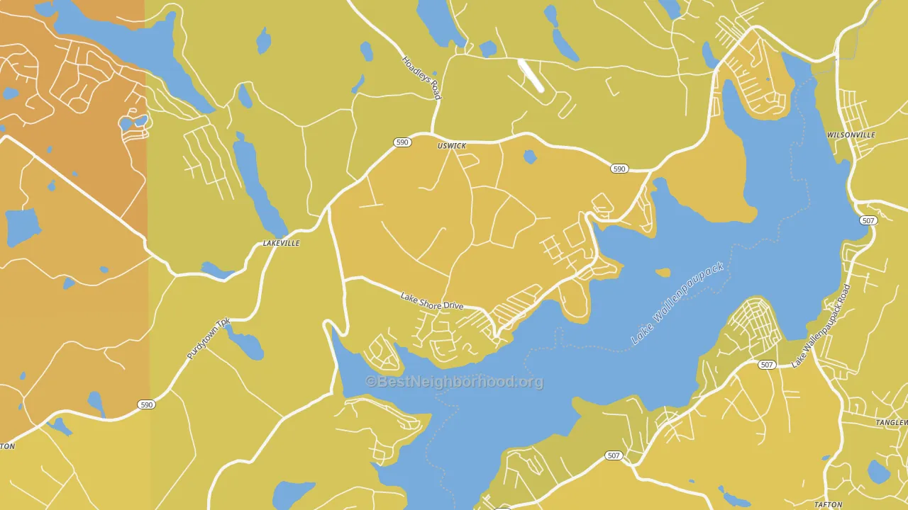 Map of the best neighborhoods in the Lakeville area, with better matches in green and worse matches in red