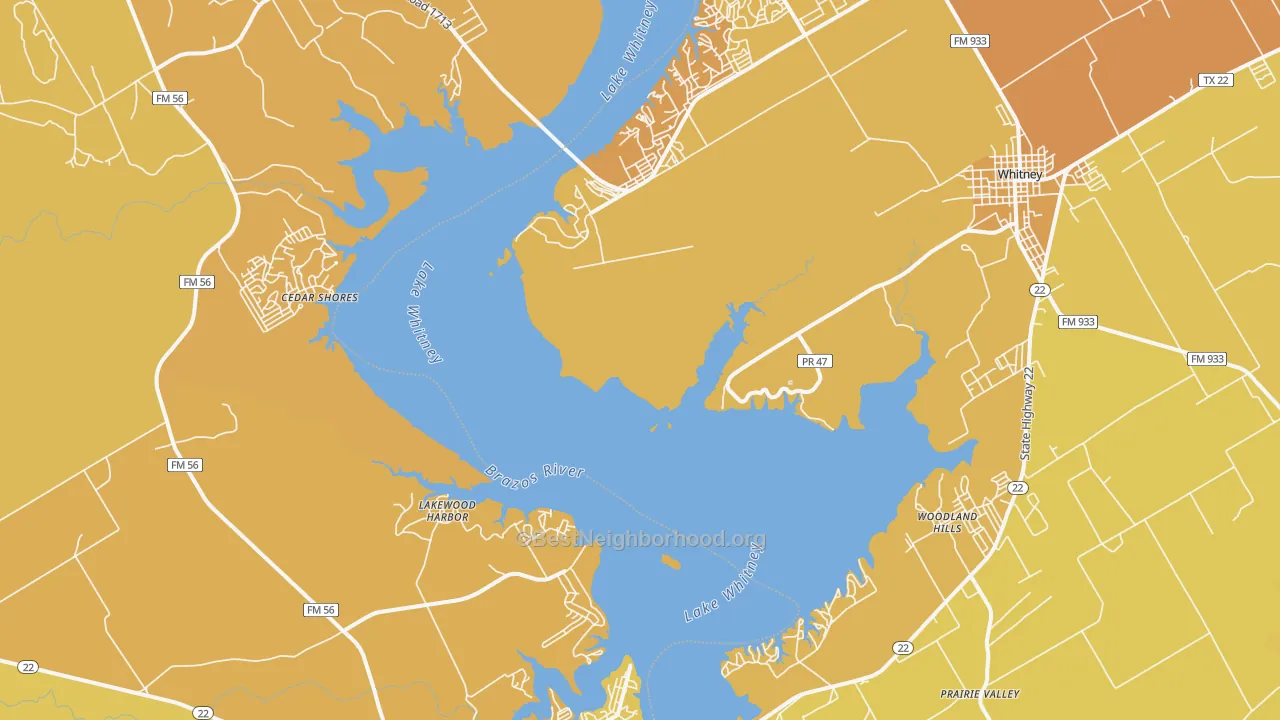 Map of the best neighborhoods in the Lakewood Harbor area, with better matches in green and worse matches in red