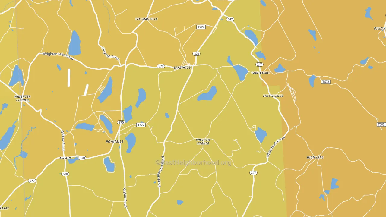 Map of the best neighborhoods in the Lakewood area, with better matches in green and worse matches in red