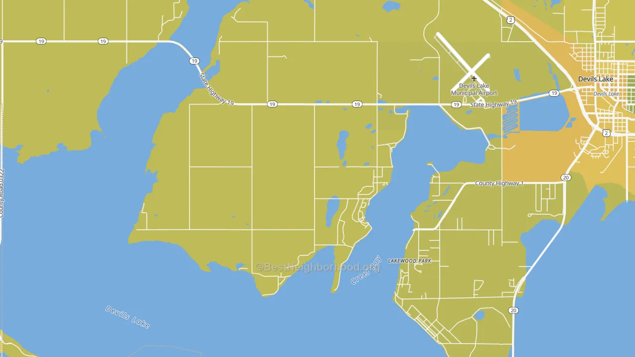 Map of the best neighborhoods in the Lakewood Park area, with better matches in green and worse matches in red
