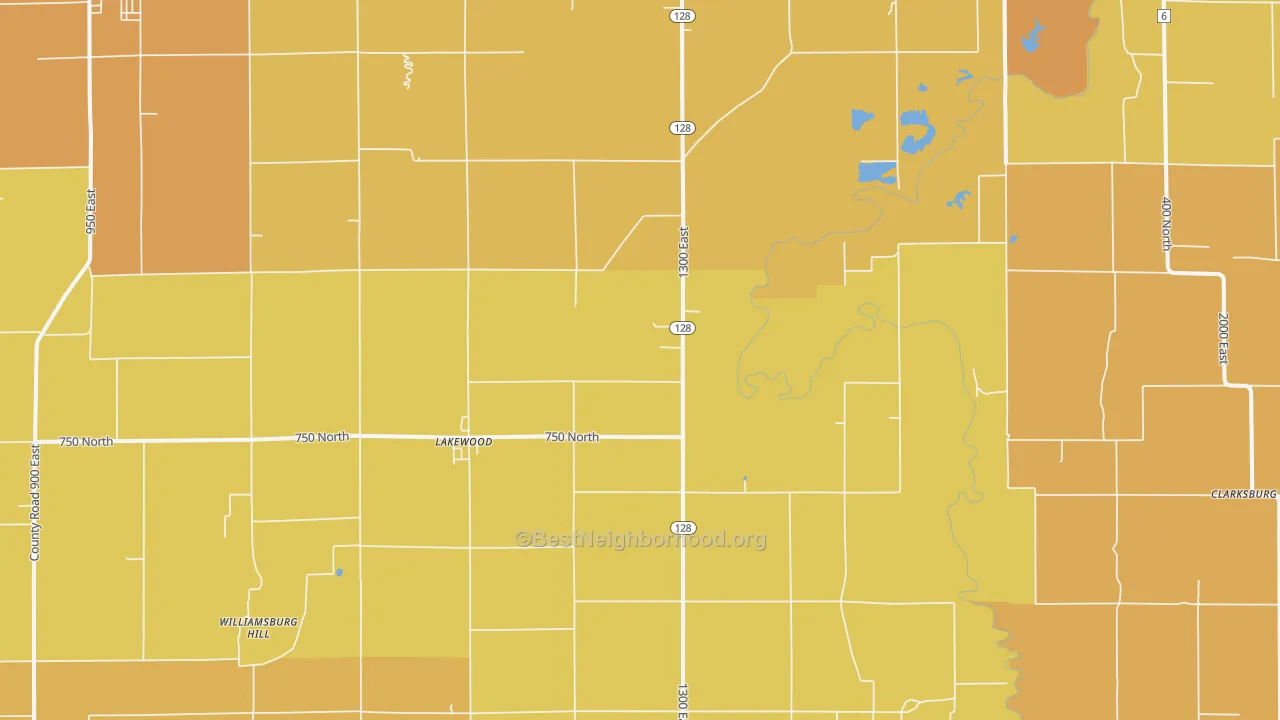 Map of the best neighborhoods in the Lakewood Township area, with better matches in green and worse matches in red