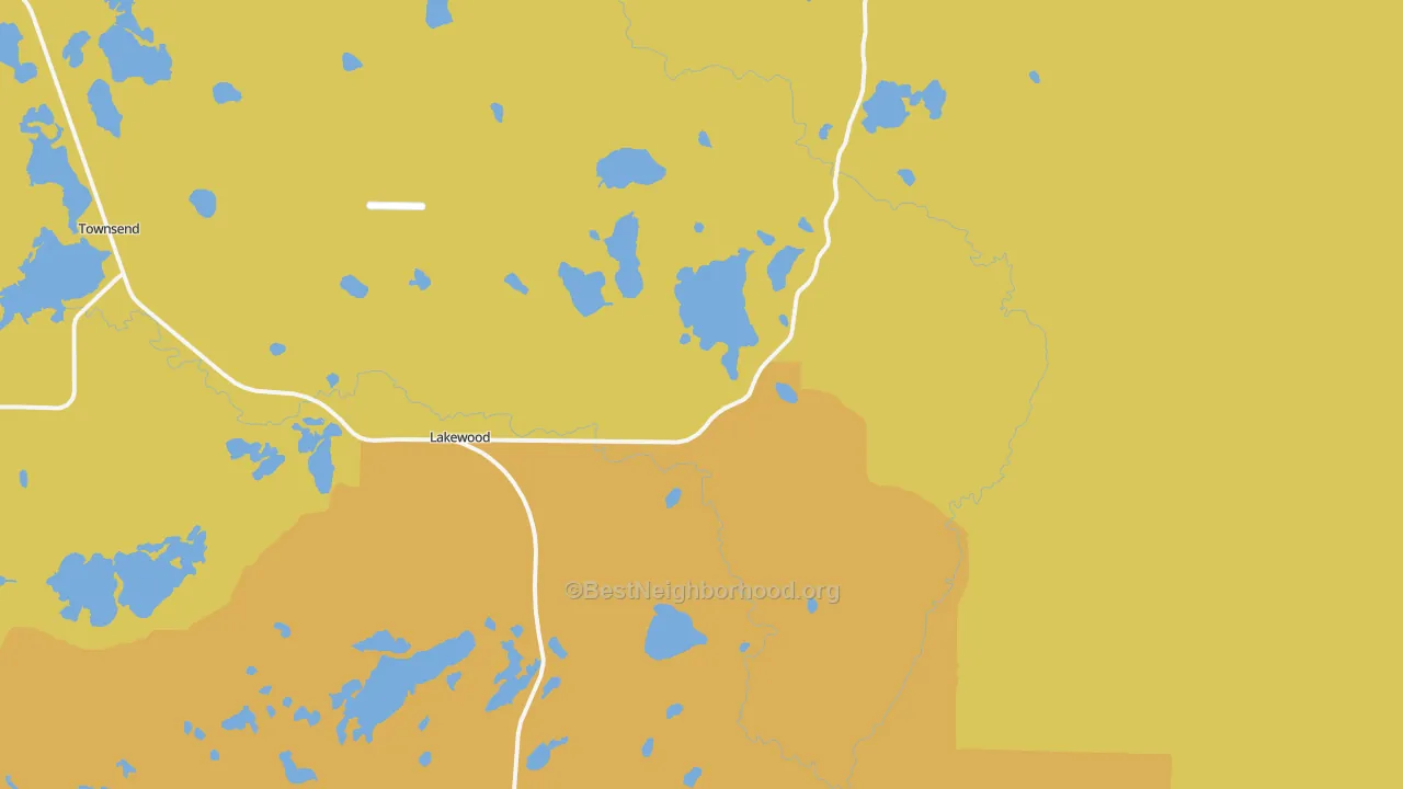 Map of the best neighborhoods in the Lakewood area, with better matches in green and worse matches in red