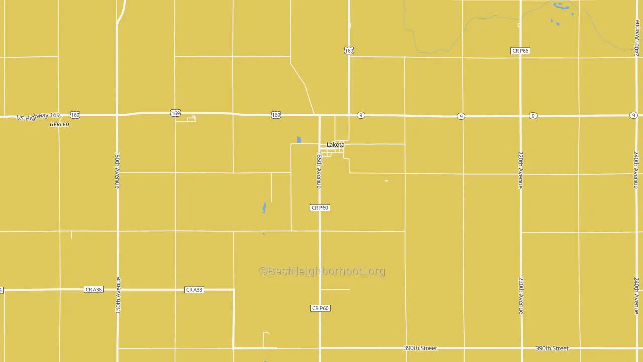 Map of the best neighborhoods in the Lakota area, with better matches in green and worse matches in red