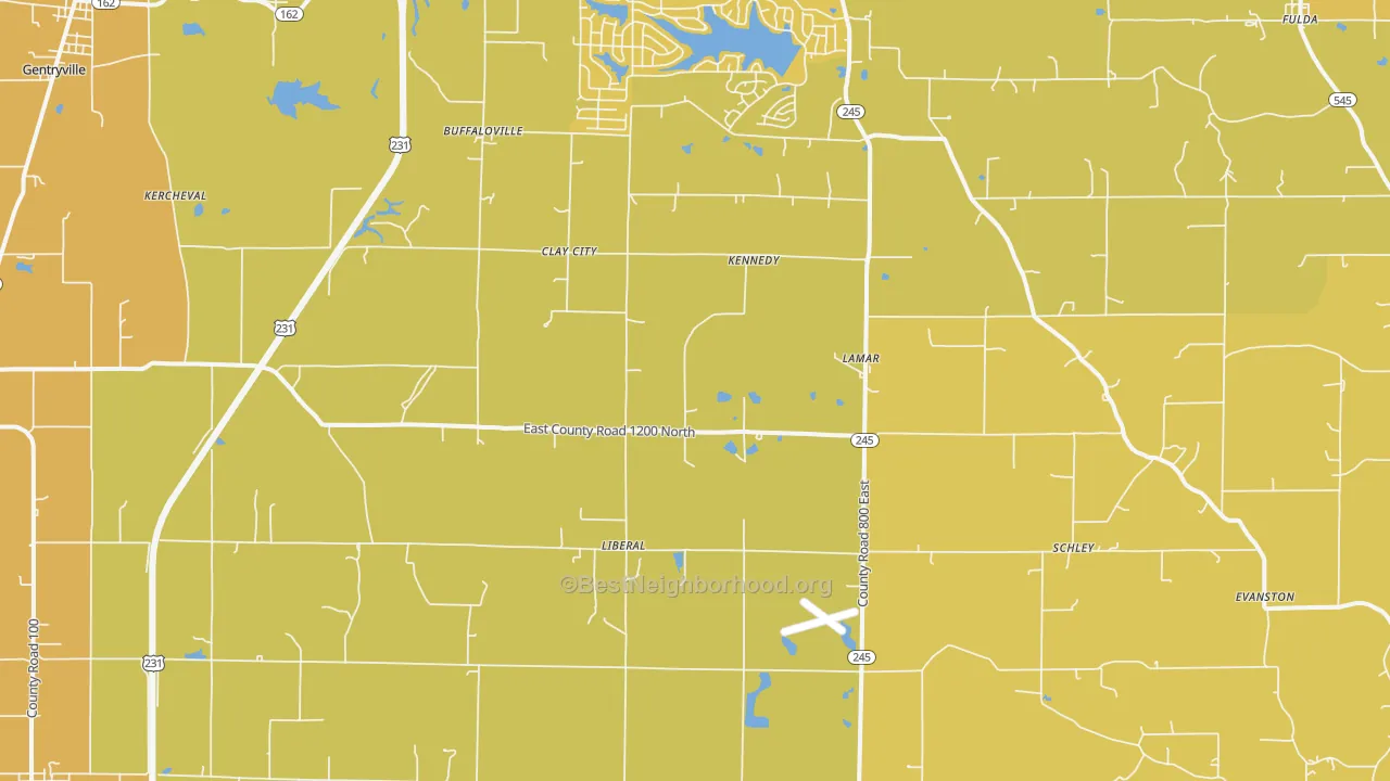 Map of the best neighborhoods in the Lamar area, with better matches in green and worse matches in red