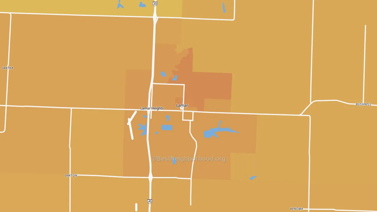 Map of the best neighborhoods in the Lamar area, with better matches in green and worse matches in red