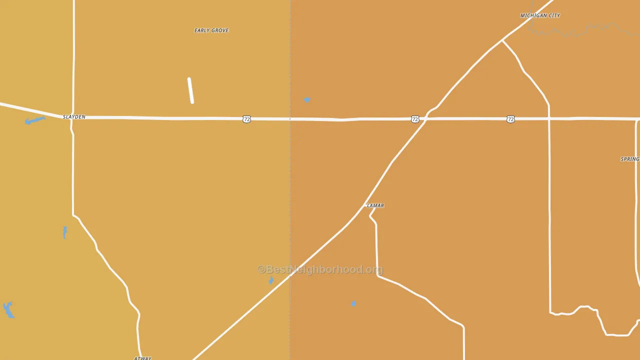 Map of the best neighborhoods in the Lamar area, with better matches in green and worse matches in red