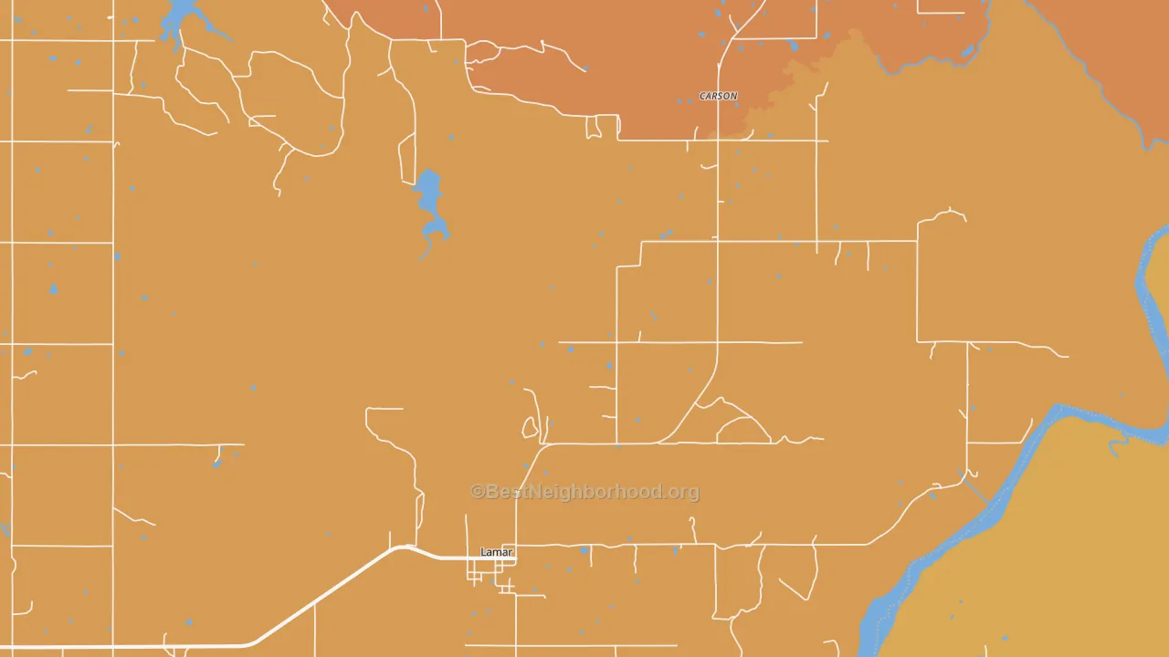 Map of the best neighborhoods in the Lamar area, with better matches in green and worse matches in red