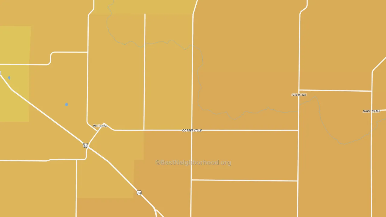 Map of the best neighborhoods in the Lamb County area, with better matches in green and worse matches in red