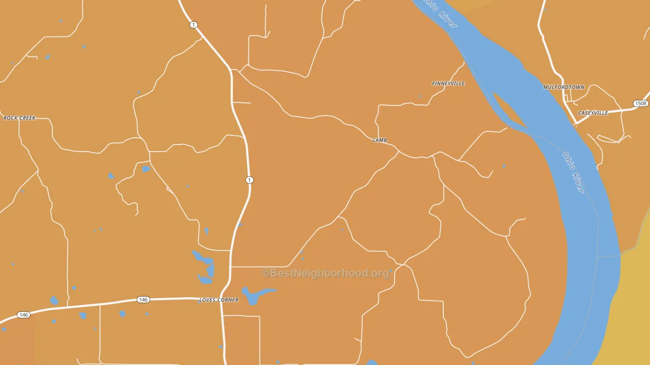 Map of the best neighborhoods in the Lamb area, with better matches in green and worse matches in red