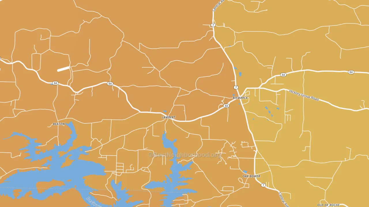 Map of the best neighborhoods in the Lambert area, with better matches in green and worse matches in red
