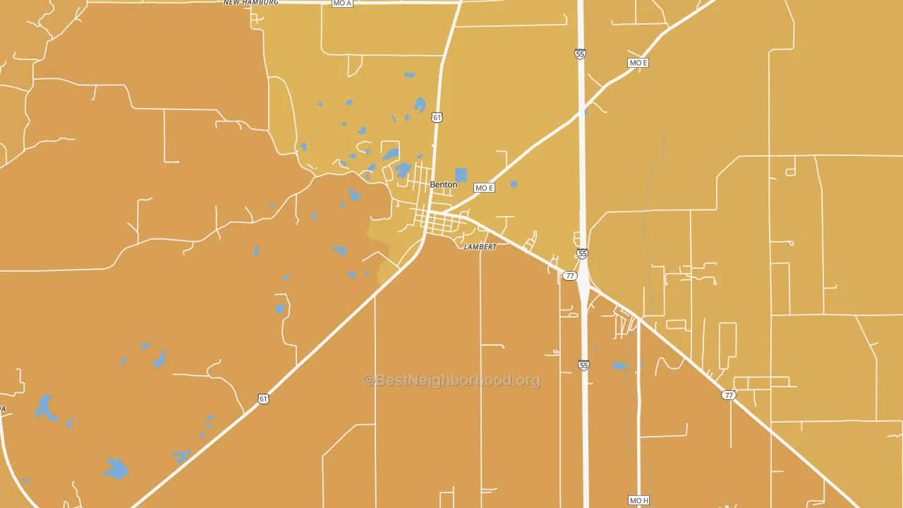 Map of the best neighborhoods in the Lambert area, with better matches in green and worse matches in red