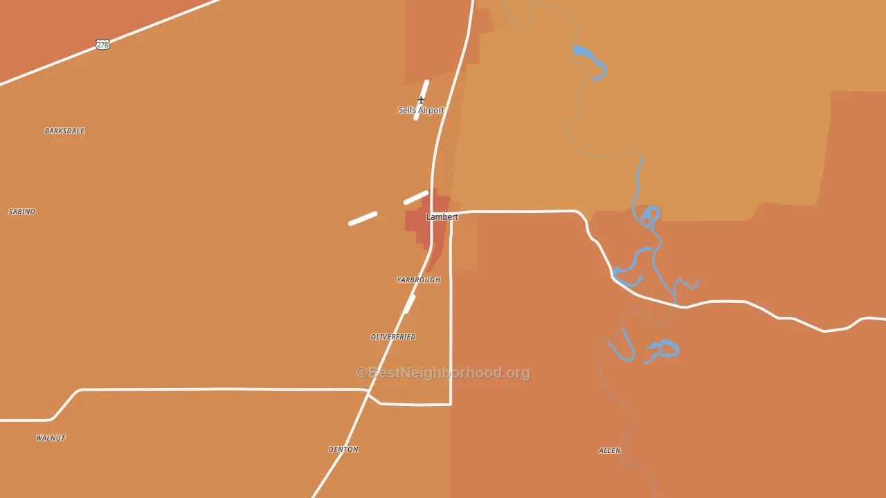 Map of the best neighborhoods in the Lambert area, with better matches in green and worse matches in red