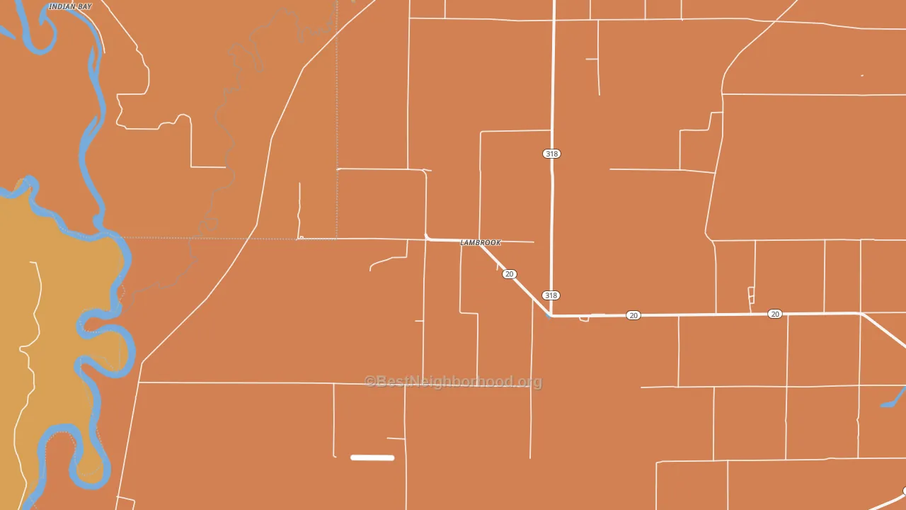 Map of the best neighborhoods in the Lambrook area, with better matches in green and worse matches in red