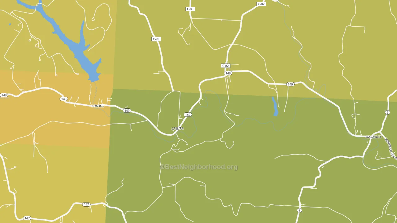 Map of the best neighborhoods in the Lamira area, with better matches in green and worse matches in red
