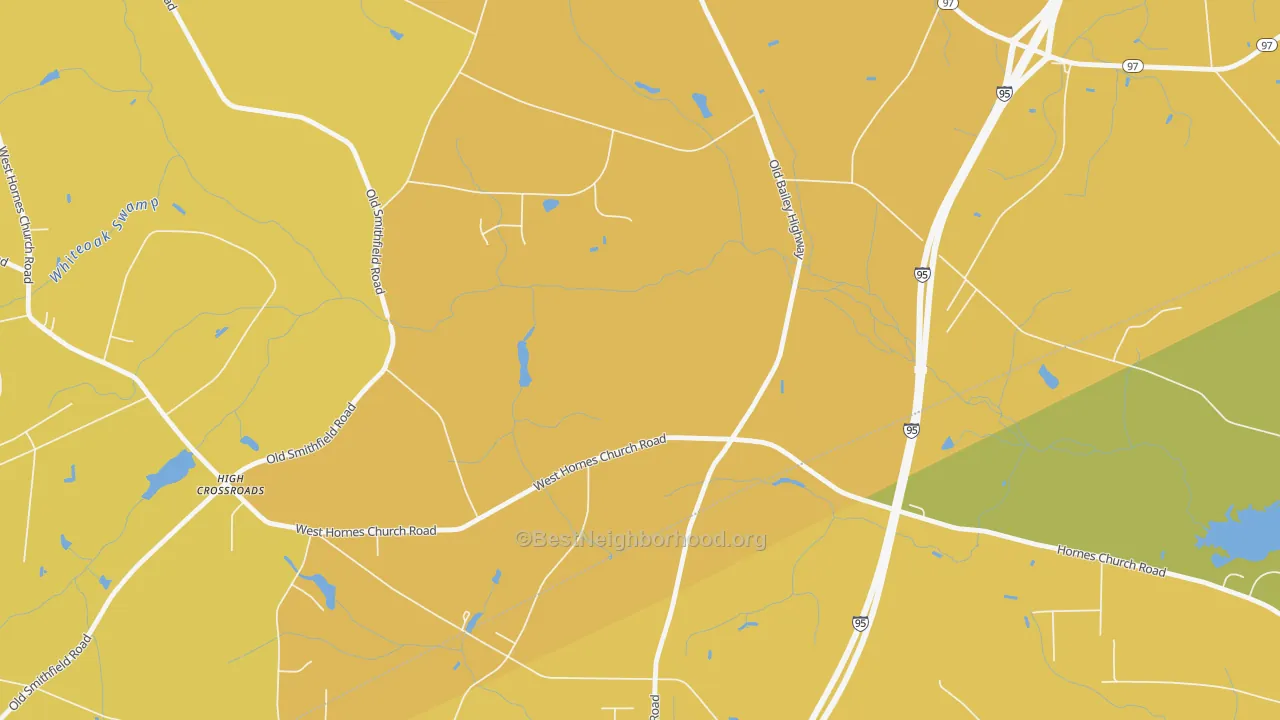Map of the best neighborhoods in the Lamm area, with better matches in green and worse matches in red