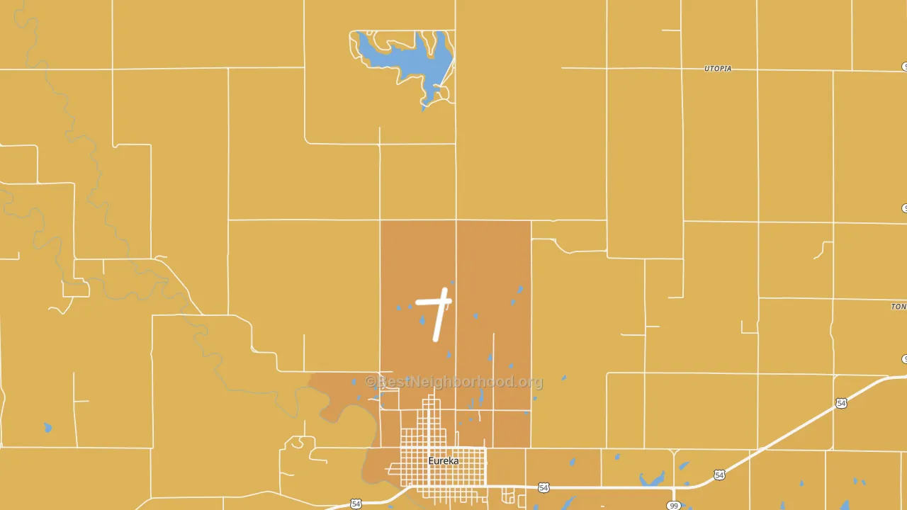 Map of the best neighborhoods in the Lamont area, with better matches in green and worse matches in red