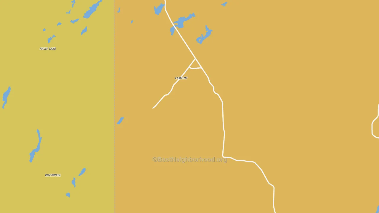 Map of the best neighborhoods in the Lamont area, with better matches in green and worse matches in red