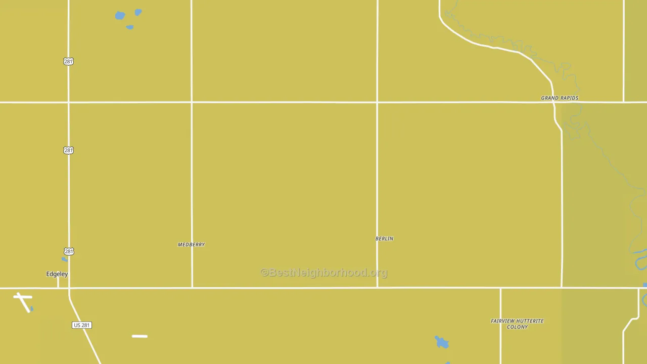 Map of the best neighborhoods in the LaMoure County area, with better matches in green and worse matches in red