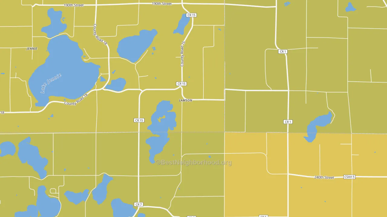 Map of the best neighborhoods in the Lamson area, with better matches in green and worse matches in red