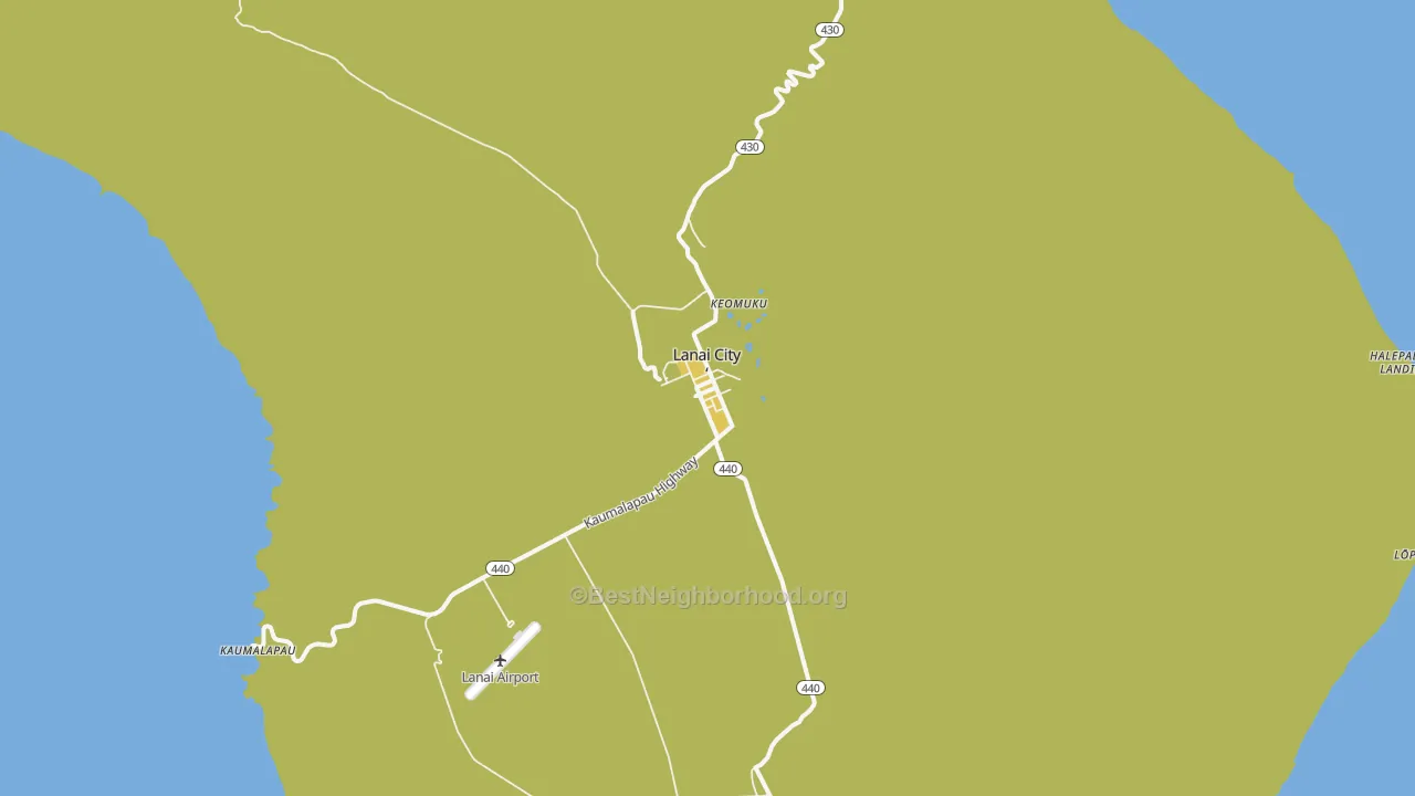 Map of the best neighborhoods in the Lanai City area, with better matches in green and worse matches in red