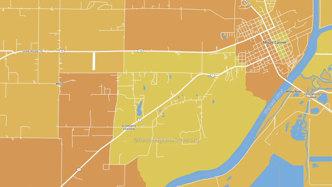 Map of the best neighborhoods in the Lancaster area, with better matches in green and worse matches in red
