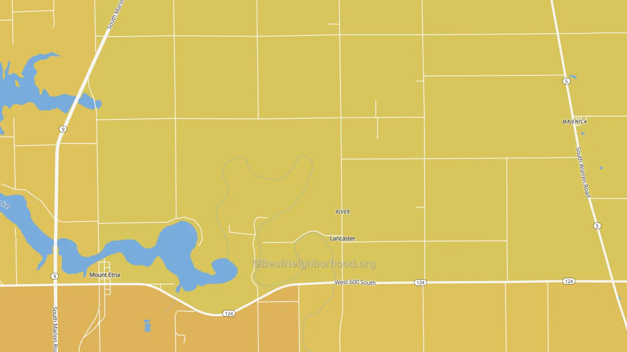 Map of the best neighborhoods in the Lancaster area, with better matches in green and worse matches in red