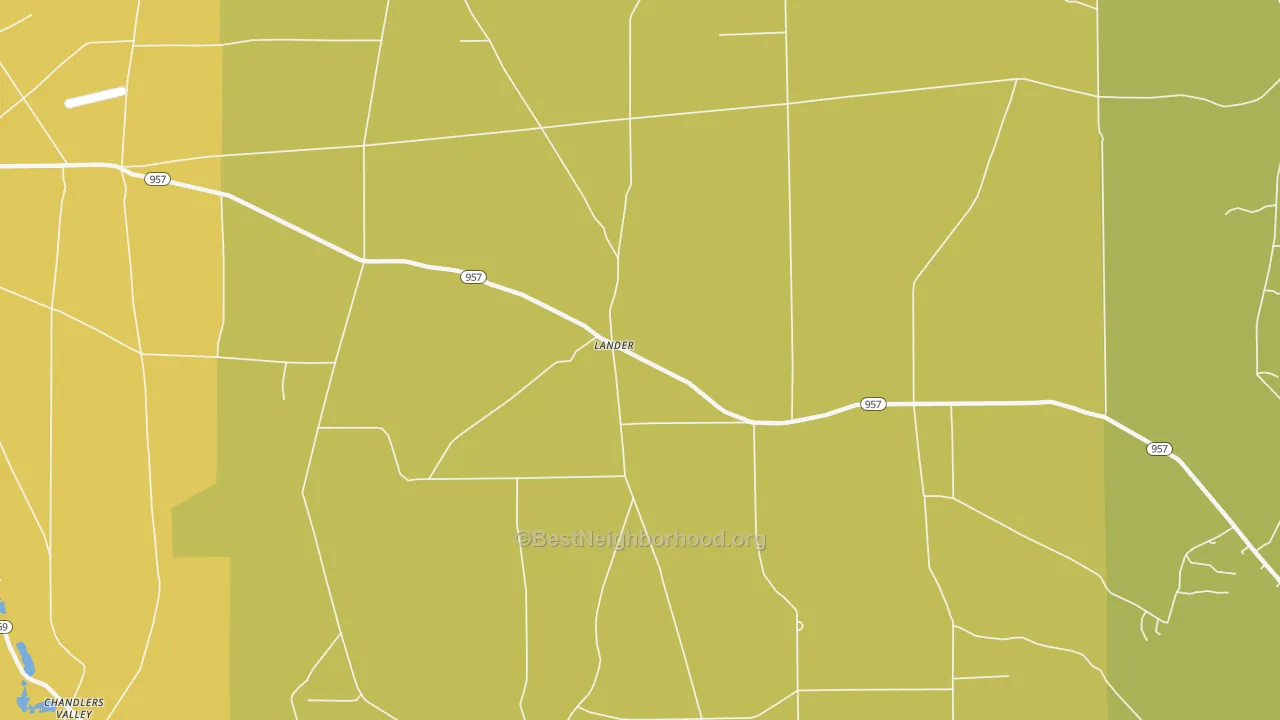 Map of the best neighborhoods in the Lander area, with better matches in green and worse matches in red