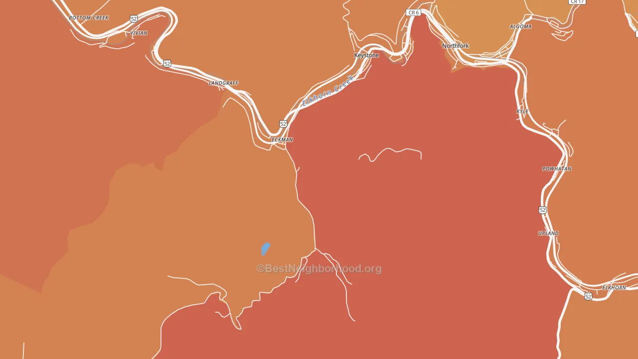 Map of the best neighborhoods in the Landgraff area, with better matches in green and worse matches in red