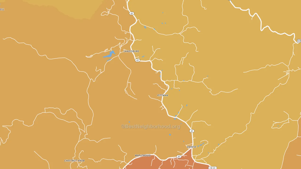 Map of the best neighborhoods in the Landisburg area, with better matches in green and worse matches in red