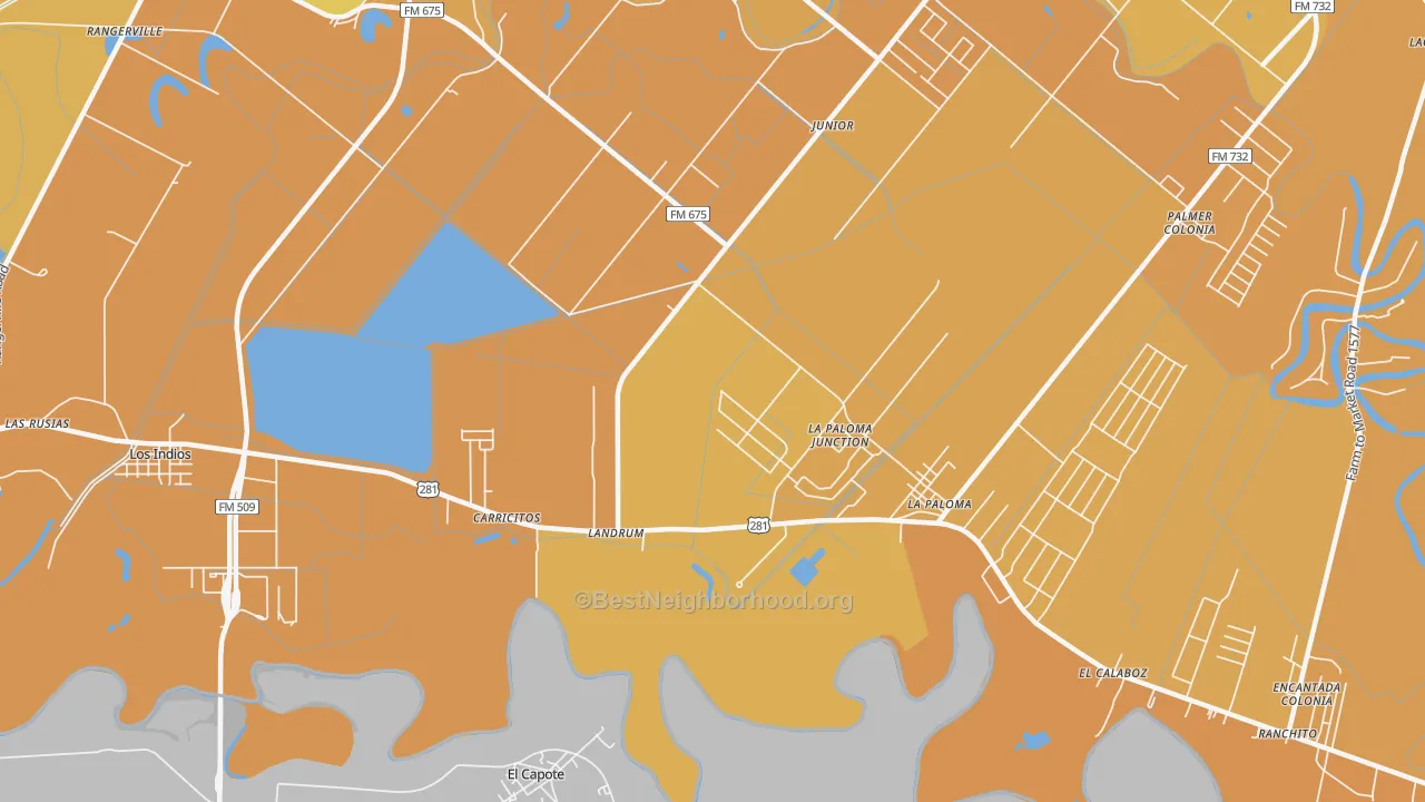 Map of the best neighborhoods in the Landrum area, with better matches in green and worse matches in red