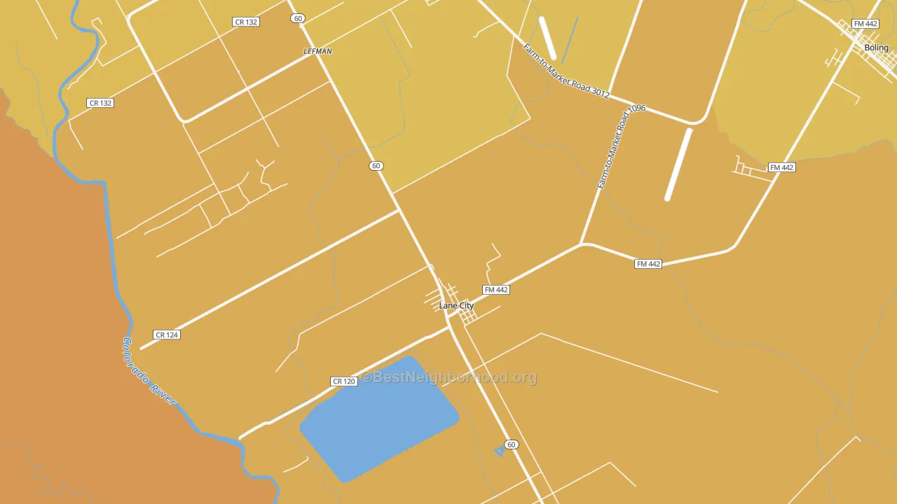 Map of the best neighborhoods in the Lane City area, with better matches in green and worse matches in red