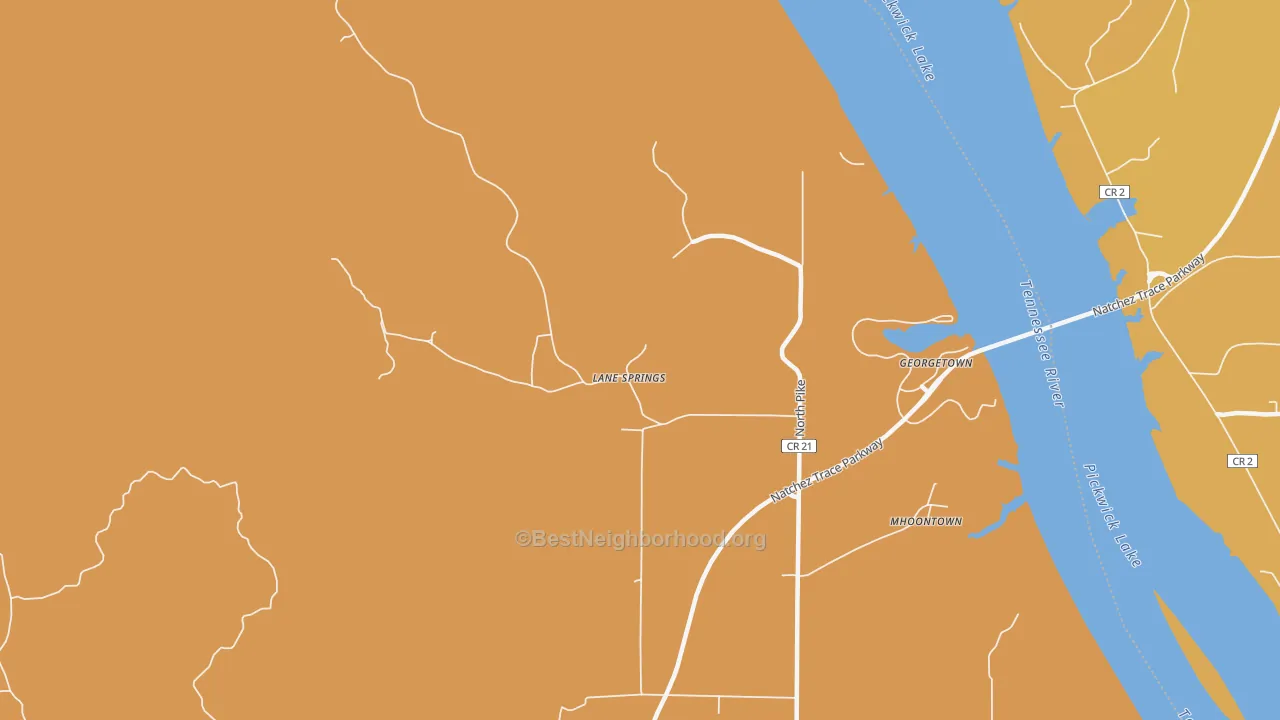 Map of the best neighborhoods in the Lane Springs area, with better matches in green and worse matches in red