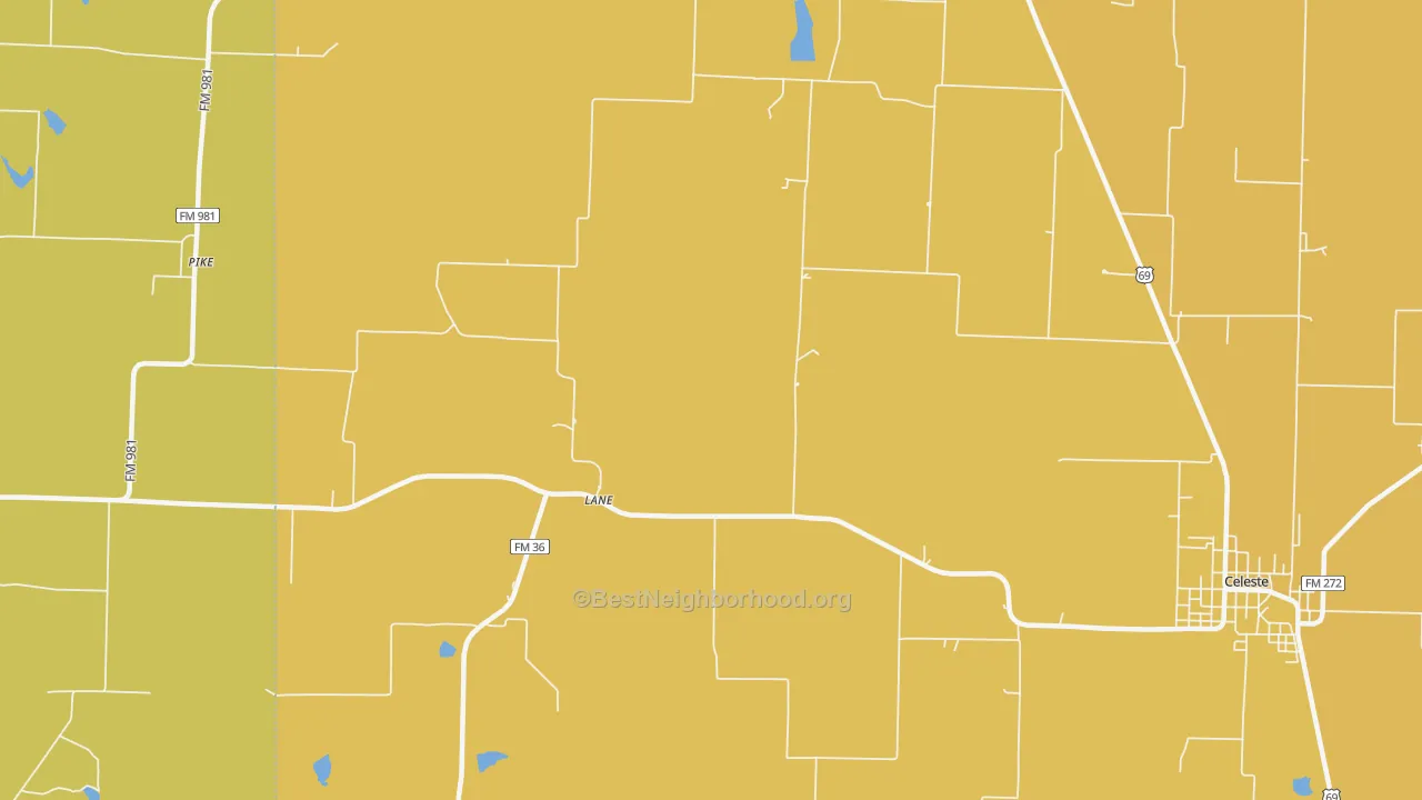 Map of the best neighborhoods in the Lane area, with better matches in green and worse matches in red