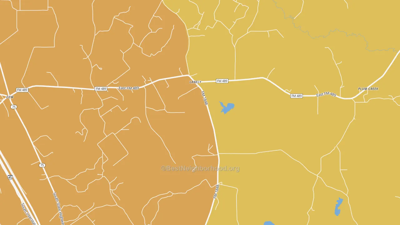 Map of the best neighborhoods in the Lanely area, with better matches in green and worse matches in red