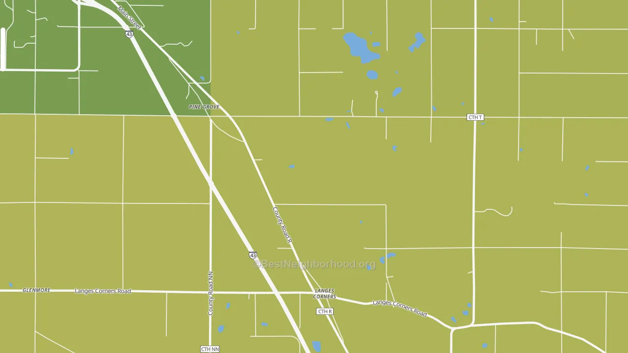 Map of the best neighborhoods in the Langes Corners area, with better matches in green and worse matches in red