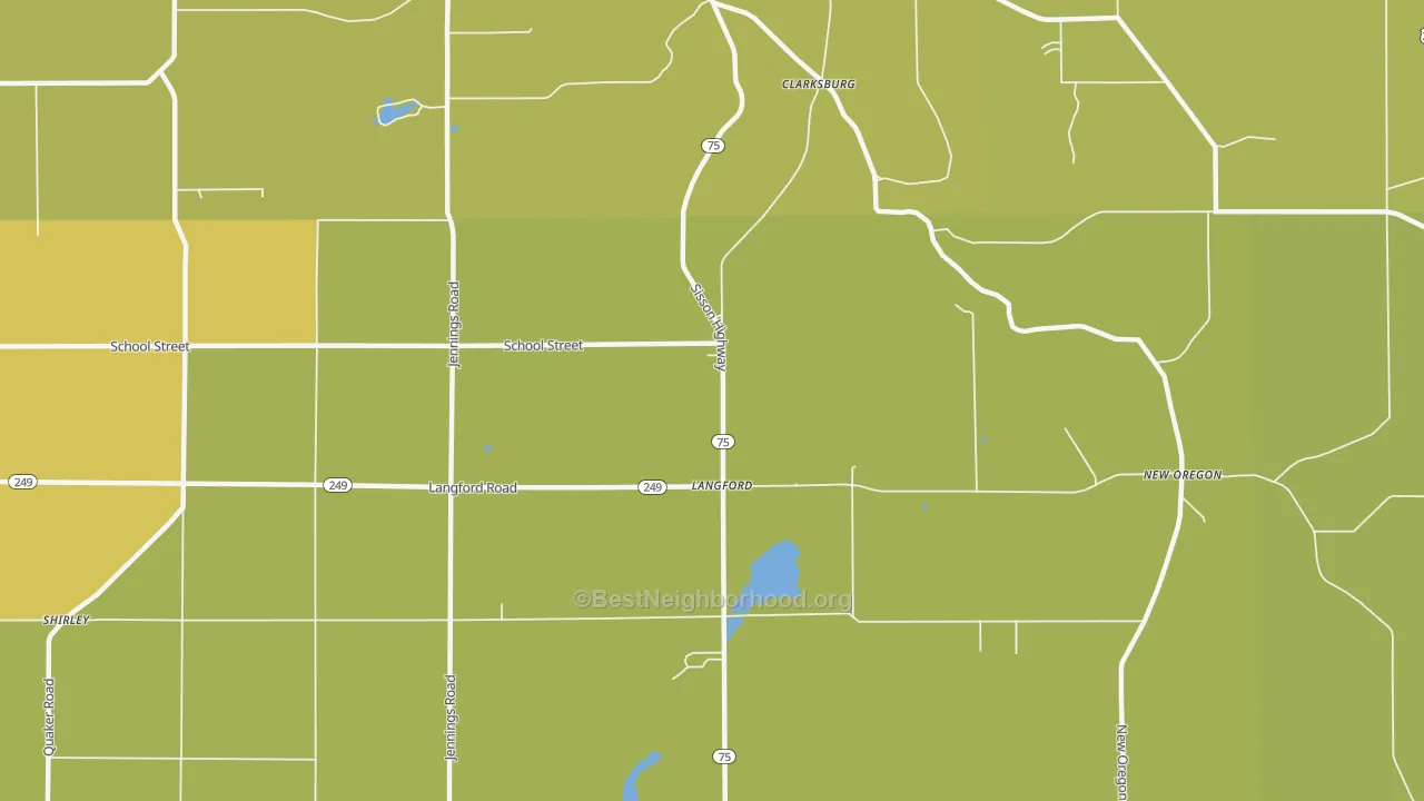 Map of the best neighborhoods in the Langford area, with better matches in green and worse matches in red